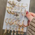 17MILE Trendy Metal Pearl Stud Earrings Set For Women Vintage Gold Color Round Hoop Earrings Set 2021Earrings Jewelry Gifts. 