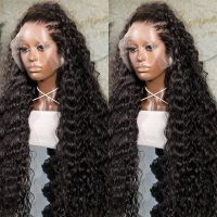 【jw】﹍○◘ 40 Inch Curly 13x4 13x6 Transparent Frontal Wig Loose Deep Human Hair Front Wigs