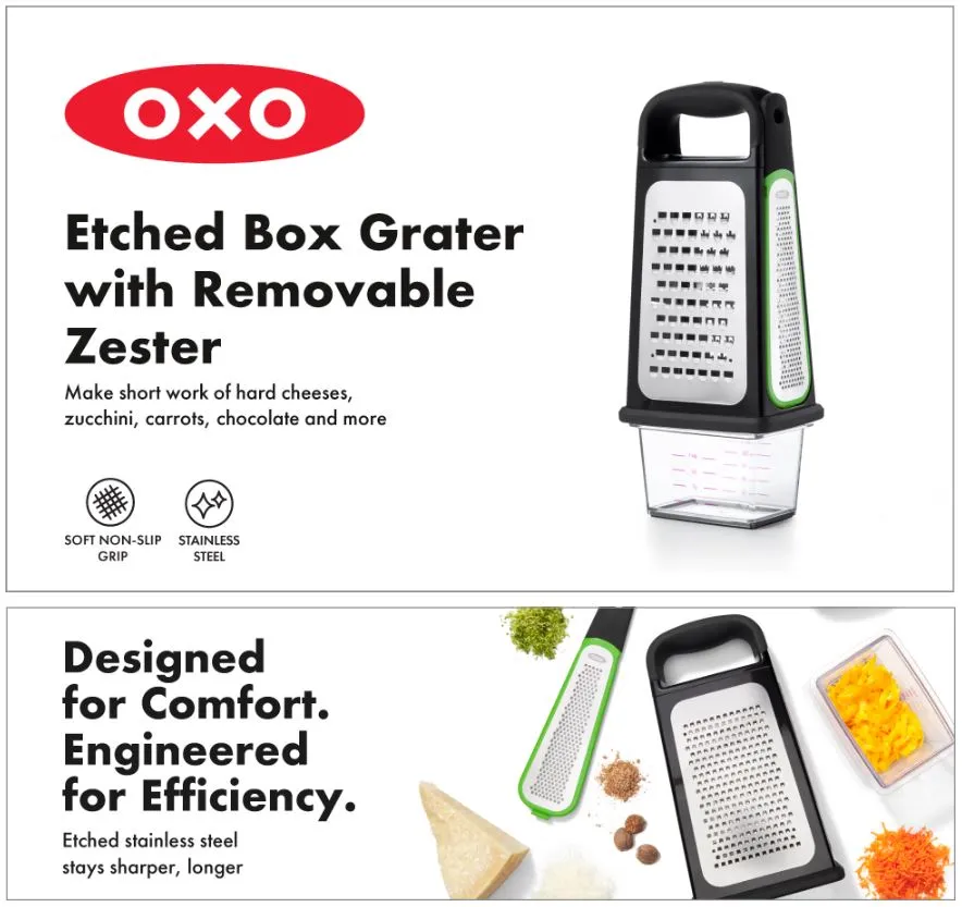 OXO Etched Box Grater with Removable Zester