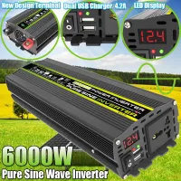 อินเวอร์เตอร์แบบ Pure Sine Wave 6000W/4000W/3000W จอแสดงผลดิจิตอล12V 24V 48V ถึง220V 110V รถยนต์พลังงานแสงอาทิตย์เครื่องแปลงไฟตั้งแคมป์กลางแจ้ง