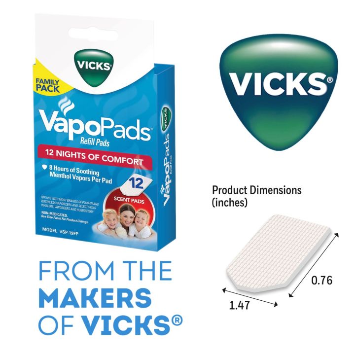 วิคส์ Soothing Menthol VapoPads, 12-Pack แผ่น refill สำหรับใส่เครื่อง วิคส์ แกลลอน หรือเครื่อง วิคส์ Waterless และ Vaposteam