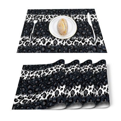 【CW】 4/6pcs Placemats Leopard Print Striped  Dining Table Accessories Bar Coaster