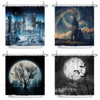 Halloween Shower Curtain Moon Forest Thrilling Castle Bathroom Decor Washable Polyester Fabric Cloth Shower Curtain With Hooks