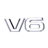 Silver tone metal V6, sticker, car badge / emblem