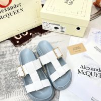 Spring 2023 ALEXANDERˉ MC QUEENˉ New Outwear Open Toe Slotted Casual Sandals Womens Thick Sole I-shaped Slippers