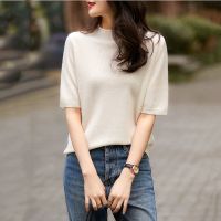 ◙℗ N3018 Half Sleeve Knitted Shirt Women High Neck Casual Knit Shirt