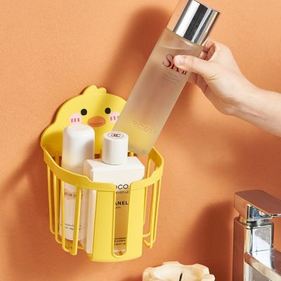 Punch-Free Roll Paper Holder Creative Yellow Duck Pattern Soap Box Splash Proof Beauty Egg Storage Rack Bathroom Counter Storage