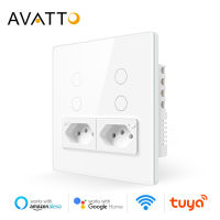 AVATTO สมาร์ทสวิทช์และซ็อกเก็ต,Tuya Wifi Zigbee สวิตช์ไฟ4X4แผงกระจก4ปุ่มสวิทช์และซ็อกเก็ต16A สำหรับ Alexa Home