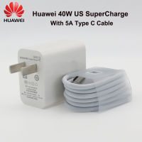 สำหรับ Huawei 40W ที่ชาร์จความเร็วสูงซุปเปอร์ชาร์จไวเราอะแดปเตอร์1M 5A สาย USB Type C สำหรับ Nova 5 6 7 Pro Mate 20 30 Pro P40 P30 Pro