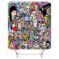 【CW】✖⊙  Musife Custom Shower Curtain Cartoon Polyester Fabric With Hooks