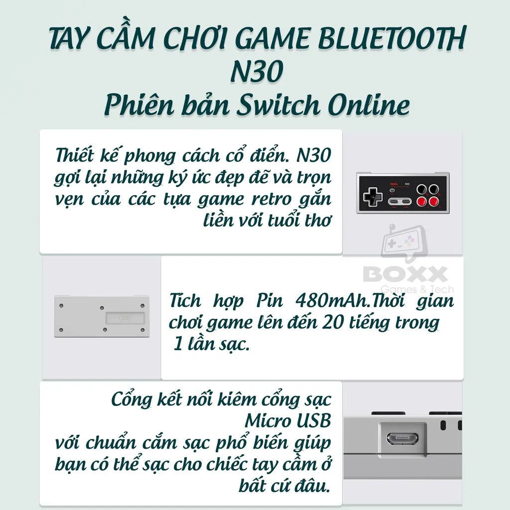Tay cầm chơi game bluetooth 8Bitdo N30 cho Nintendo Switch | Lazada.vn