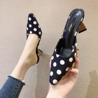 Brand 2021 Fashion Mules Polka Dot Women High Heels for Women Pointed Toe Slip on Flip Flops Women shoes o389