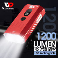 WEST BIKING ไฟหน้าจักรยานชาร์จได้,1200 Lumen USB ไฟฉาย LED กันน้ำกรอบอลูมิเนียมอุปกรณ์เสริมจักรยานไฟหน้า