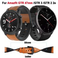 ertgga Leather Silicone Bracelet For Amazfit GTR 47mm Strap For Xiaomi Amazfit Stratos / GTR2 / GTR 2e / GTR 3 pro / GTR 4 Watchband