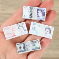 OKDEALS 5 Bundles Toys 1/6 Doll Accessories 30cm Doll House 1/12 Mini Dollars Cute Banknotes Model Euro British Pound Miniature Play Money