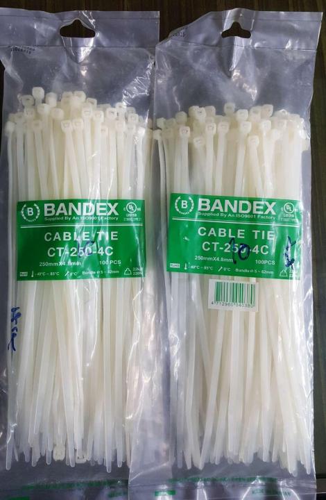 BANDEX CABLE TIE เคเบิ้ลไทร์ สายรัดสายไฟ สายรัด เส้นรัด หนวดกุ้ง ขนาดยาว 10 นิ้ว สีขาว จำนวน 2 ถุง ถุงละ 100 เส้น CT-250-4C 250mmx4.8mm งานไต้หวันไม่ใช่งานจีน