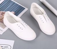 HOT★Zapatos De Mujer ผู้หญิงน่ารักหวานสีขาวผ้าใบ Sepatu Slip On Ladies Casual Anti Skid สีดำรองเท้าสีชมพูรองเท้า E5528