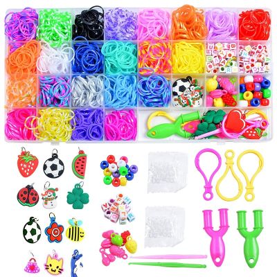 600-1500pcs+ Colorful Loom Bands Set Candy Color Bracelet Making Kit DIY Rubber Band Woven Bracelet Kit Girls Craft Toys Gifts