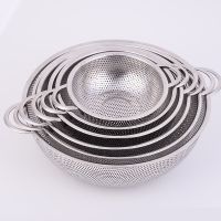 stainless steel round hole basket fruit drain rice Mesh Sifter Colander Strainer Sieve Rice Food Basket Cleaning Kitchen Clips