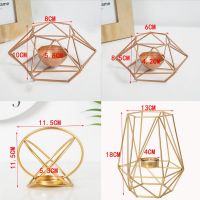 Modern Wrought Iron Geometric Candle Holder Gold Candlestick Tea Light Crafts for Home Party Wedding Decor Ornaments