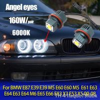 ♘ Lâmpada led de olho anjo para bmw 2 peças branca 6000k 120w modelos e87 e39 m5 e60 e61 e63 e64 m6 e65 e66 e83 x3 e53 x5 00-08