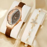 【YF】✈  2pcs Set Luxury Leather Ladies Wristwatch Fashion Watches 2023 relogio feminino