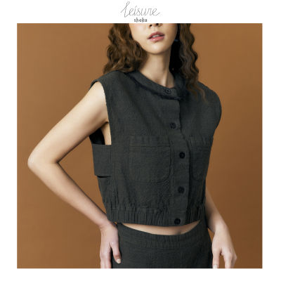 SS23 Shaka Leisure Garment Washed Vest เสื้อกั๊กขอบเอวจั๊ม มีกระเป๋าปะช่วงอก BL-8230308
