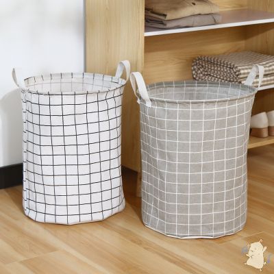Cotton Linen Dirty Laundry Basket Foldable Round Waterproof Organizer Bucket Clothing Children Toy Large Capacity Storage Home