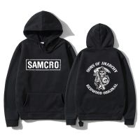 เสื้อมีฮู้ดพิมพ์ลายตัวอักษร Samcro ลูกชายแห่งอนาธิปไตยแฟชั่นสตรีทกะโหลกศีรษะเสื้อสเวตเชิ้ตขนาดใหญ่เสื้อผ้าแบบหลวมมีฮู้ดสำหรับผู้ชายผู้หญิง