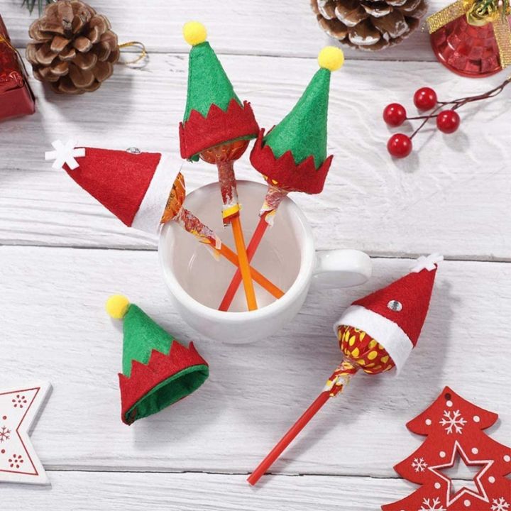 48pcs-mini-santa-claus-hat-lollipop-top-topper-cover-merry-christmas-decorations-wine-bottle-protection-cap