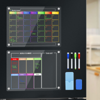 ปฏิทินแม่เหล็กอะคริลิค VOVA สำหรับตู้เย็น2ชิ้นปฏิทินวางแผนรายเดือนและรายสัปดาห์กระดานลบแห้งนำมาใช้ใหม่ได้4เครื่องหมายตัวจับปากกาแม่เหล็กและยางลบ
