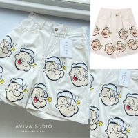 กางเกงขาสั้นลายป็อปอาย?Popeye Pants?เนื้อผ้ากึ่งยีนส์ทรงเกาหลี?ป้ายAviva