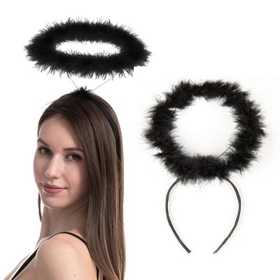 【YF】 Angel Halo Headband Black White Feather Headband Christmas Festival Performances Party Favor Outfit Cosplay