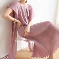 2023 Hot Miyake pleated travel resort style fairy skirt with elegant and elegant design loose plus size dress for women