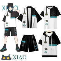 2023ใหม่ Genshin Impact Xiao คอสเพลย์เสื้อยืดและกางเกงขาสั้นชุดกิโมโนฤดูร้อนแขนสั้น Haori เสื้อคลุม Streetwear Harajuku กางเกงเสื้อ