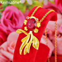 Kemstone ชุบทองปลาทองสีแดงสร้อยคอพร้อมจี้เครื่องประดับของขวัญสำหรับผู้หญิง