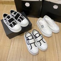 CC Style Thick-Soled Canvas Shoes Velcro White Color Matching Casual Biscuit