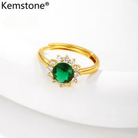 Kemstone เครื่องประดับแหวนแบบปรับขนาดได้น้ำตัวห้อยเพทายสีเขียวสีชมพูสีเหลืองสีแดงสีม่วงรอบทองชุบสำหรับผู้หญิง