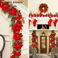 [Timmo House]2M 10 LEDs คริสต์มาส Poinsettia ดอกไม้ String ไฟเรืองแสง Garland ประดิษฐ์สีแดง Berries Holly Leaves Decor