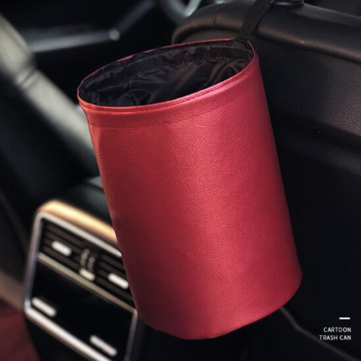 car-trash-can-foldable-leather-leak-proof-waterproof-car-dust-bin-bucket-hanger-garbage-container-pocket-auto-clean-accessories