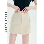 Skorts casual style tech lóng vuông trơn cream túi ốp 313SK4005 ADOREDRESS
