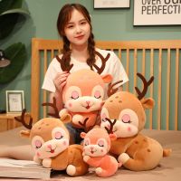 【ของเล่นตุ๊กตา】 1pc 20 40cm Cute Sleeping Deer Doll Accompanies You To Bed With Super Soft Plush Toy Pillow Birthday Gift For Girls ！