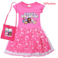 Cute Gabbys Cat Dollhouse Clothes Baby Girls Princess Dresses with Small Bag Kids Cartoon Cute Cats-tastic Wedding Party Dress