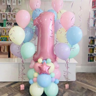 40inch Pink Number Foil Balloons Happy Birthday Party Decorations Kids Girl 1 2 3 4 5 6 7 8 9 Year Old Unicorn Macaroon Globos Balloons