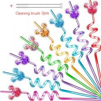 12/24pcs Food -grade Plastic Drinking Straws Kids Birthday Decorations Colorful Cartoon Reusable