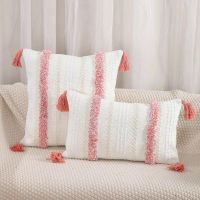 ขายส่งใหม่ผ้าฝ้าย Jacquard Tufted พู่ปลอกหมอนสำนักงานเอวปลอกหมอนบ้านโซฟาข้างเตียงหมอนอิงปก