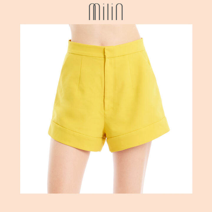 milin-high-waist-side-pockets-shorts-กางเกงขาสั้นพับขอบเอวสูง-eminent-shorts