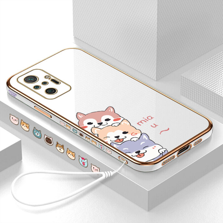 คลังสินค้าพร้อม-เคสเคสมือถือสำหรับ-xiaomi-redmi-note-10-pro-พร้อมฟรีสายคล้อง-ตัวการ์ตูนสุนัขชุบขอบสี่เหลี่ยมชุบเคลือบฝาหลังนิ่ม