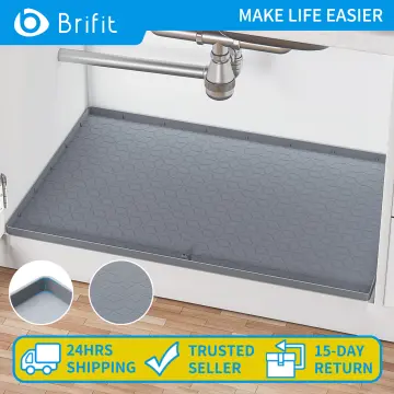 Under Sink Mat Kitchen Sink Cabinet Tray, 34 x 22 Silicone Waterproof Under Sink