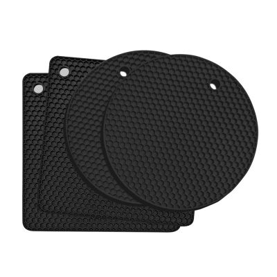 4Pcs Silicone Pot Coasters Pot Holders for Kitchen Dishwasher Safe Heat Resistant Black